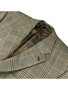 VTG Dormeuil Men's Bespoke Elbow Patches 3-Button Blazer Blue/Green Plaid • 44R